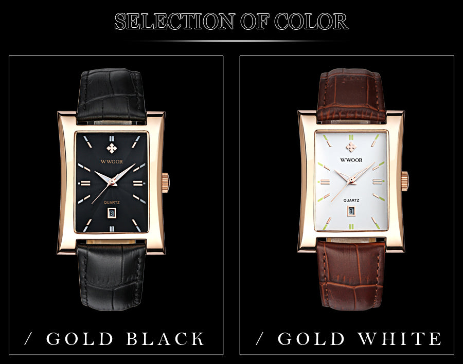 WWOOR Brand Classic Fashion Mens Rectangle Watch
