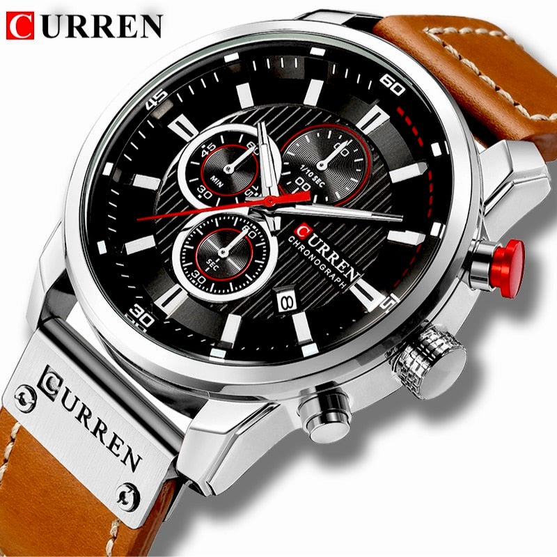 CURREN Men Sport Watches Leather Strap