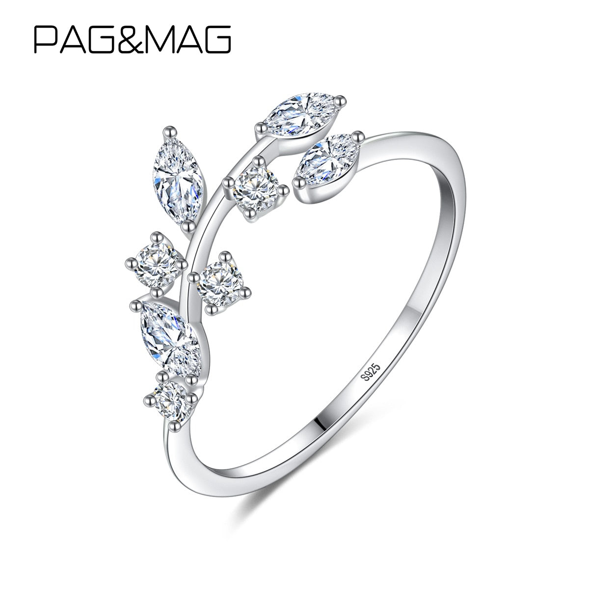 PAG&MAG Silver Olive Leaf Zircon Ring
