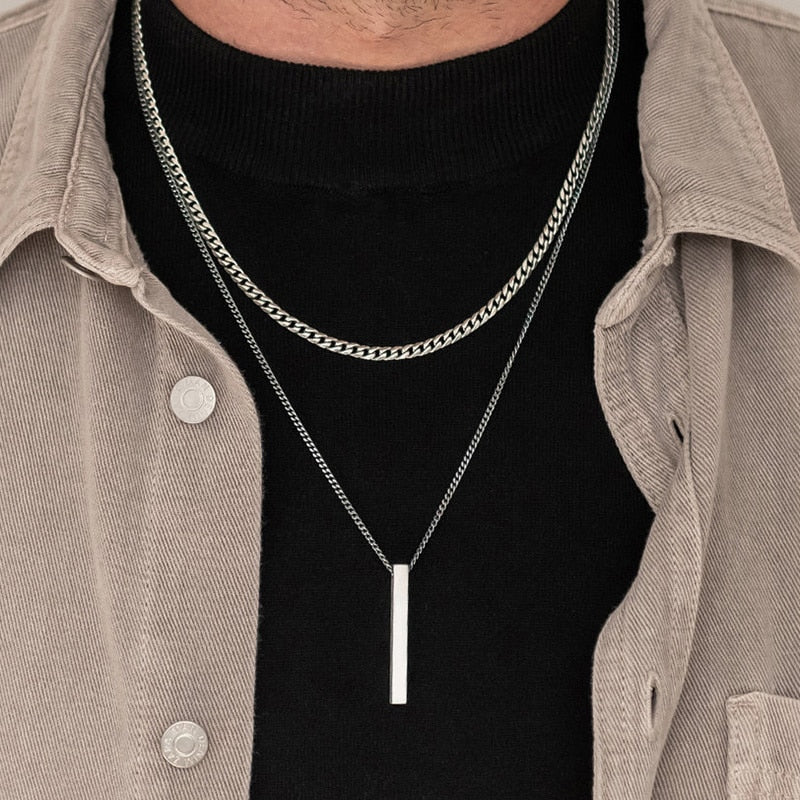 Vertical Bar Necklaces for Men, Layered