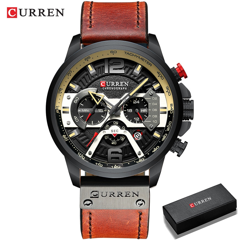 CURREN Mens Watches Top Brand Luxury Leather Sports Watch