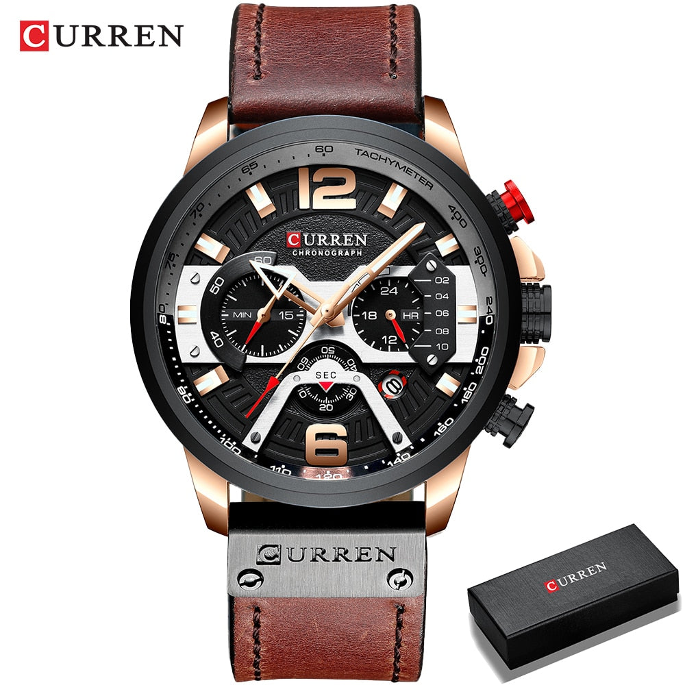 CURREN Mens Watches Top Brand Luxury Leather Sports Watch