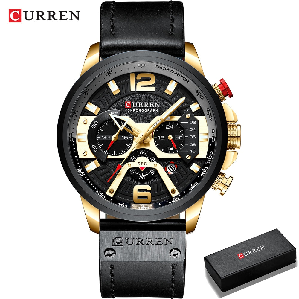 CURREN Mens Watches Top Brand Luxury Leather Sports Watch
