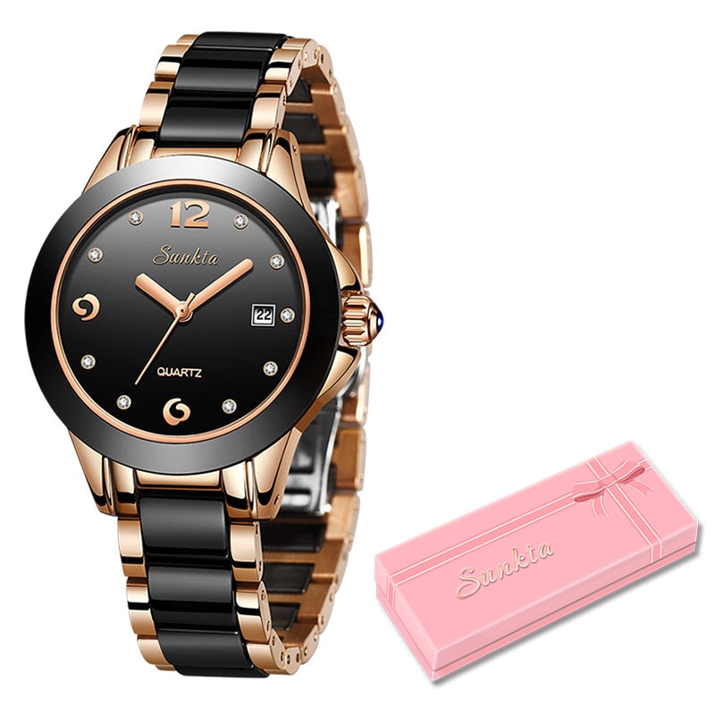 SUNKTA Fashion Women Watches Rose Gold Ladies Bracelet Watches