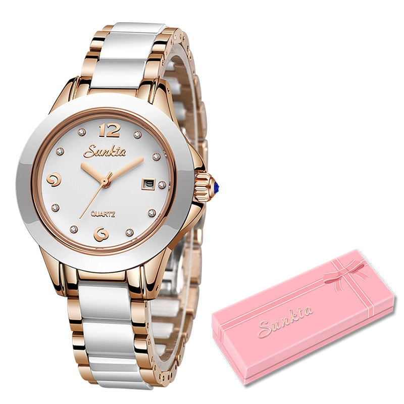 SUNKTA Fashion Women Watches Rose Gold Ladies Bracelet Watches