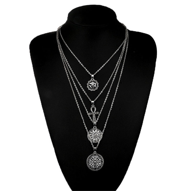 Boho Jewelry Vintage Necklaces Multilayer Cross