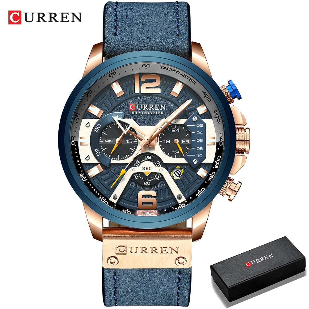 CURREN Mens Watches Top Brand Luxury Leather Sports Watch