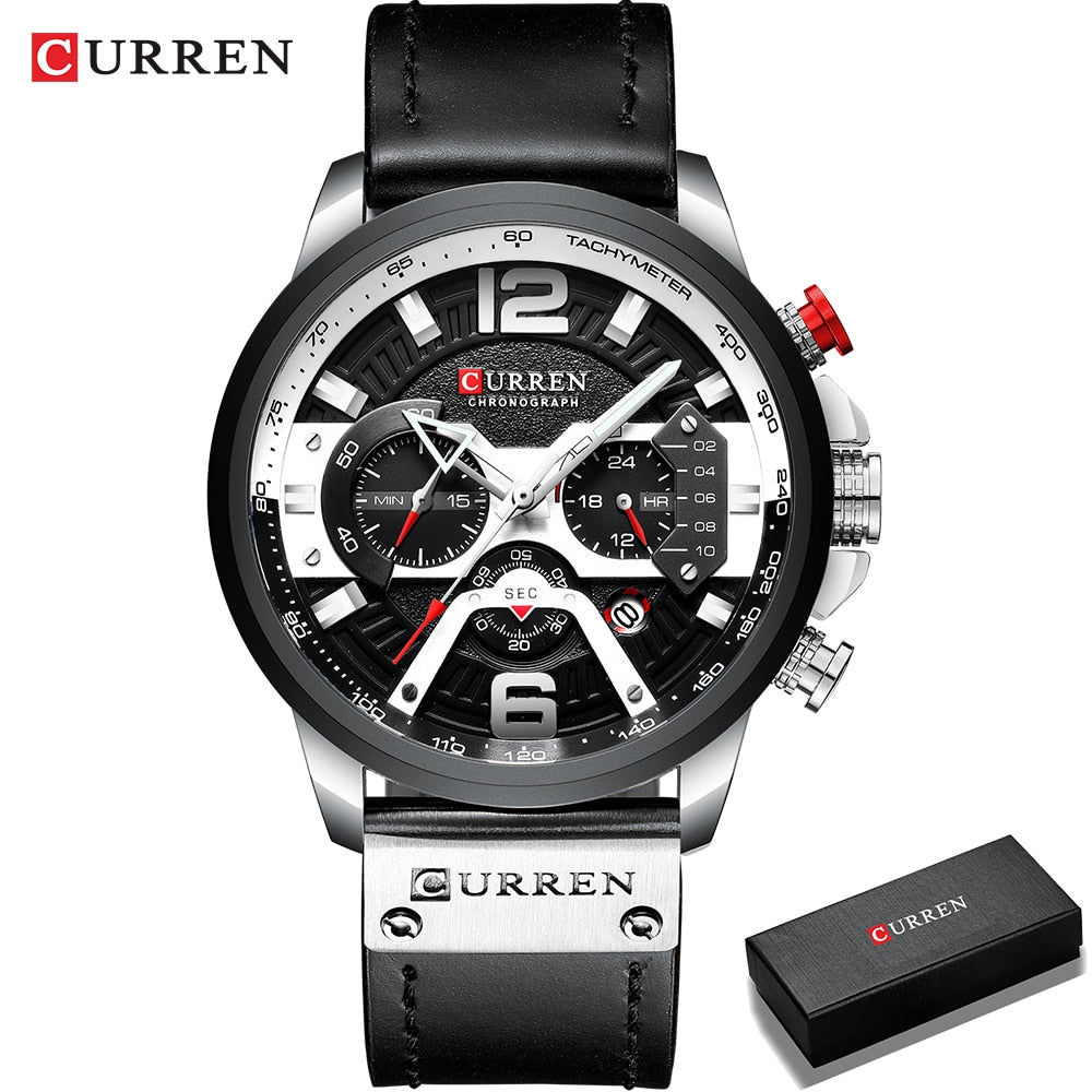 CURREN Mens Watches Top Brand Luxury Leather Sports Watch